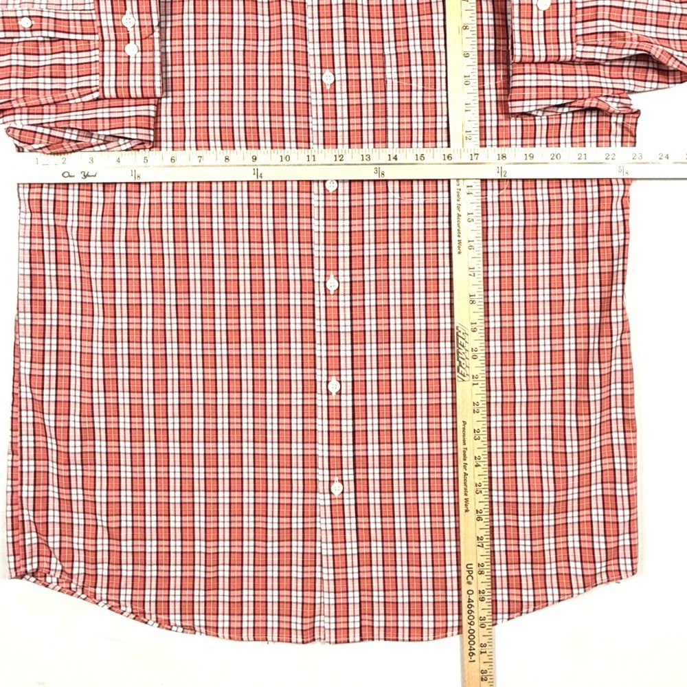 LL Bean Mens Traditional Fit Plaid Button Down Shirt Orange White Cotton M REG - Picture 6 of 6